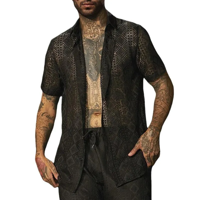 Men's Vintage Hollow Lapel Short-Sleeved Shirt 84875301Y sold by Manly