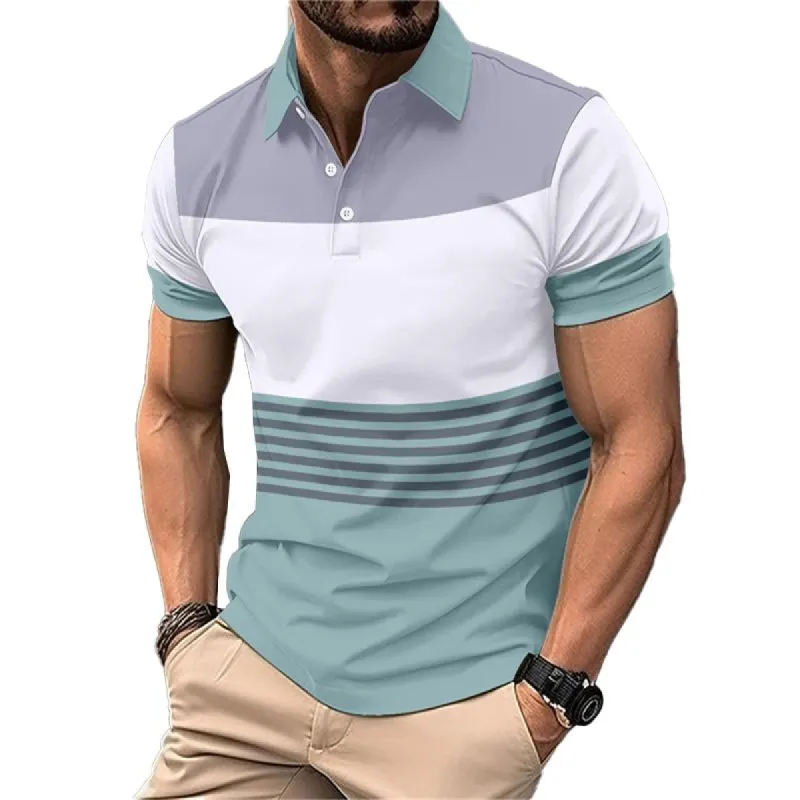 Men's Casual Striped Short Sleeve Lapel POLO Shirt 50242994X sold by Manly