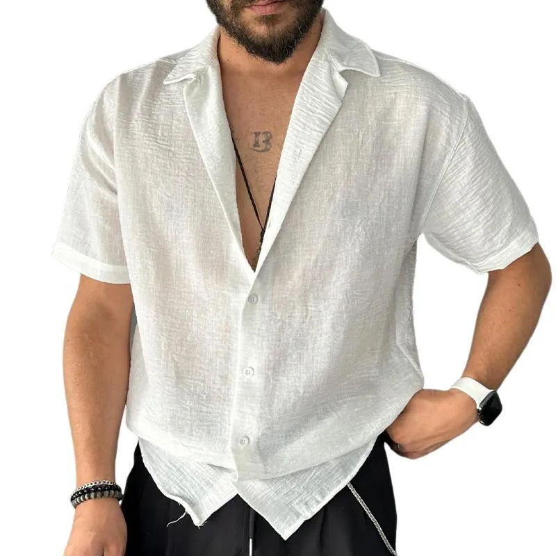 Men's Cotton and Linen Short-sleeved Casual Shirts 82235932X sold by Manly