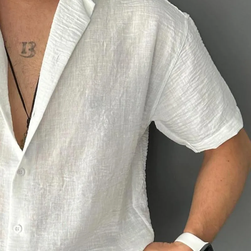 Men's Cotton and Linen Short-sleeved Casual Shirts 82235932X sold by Manly product image thumbnail 3