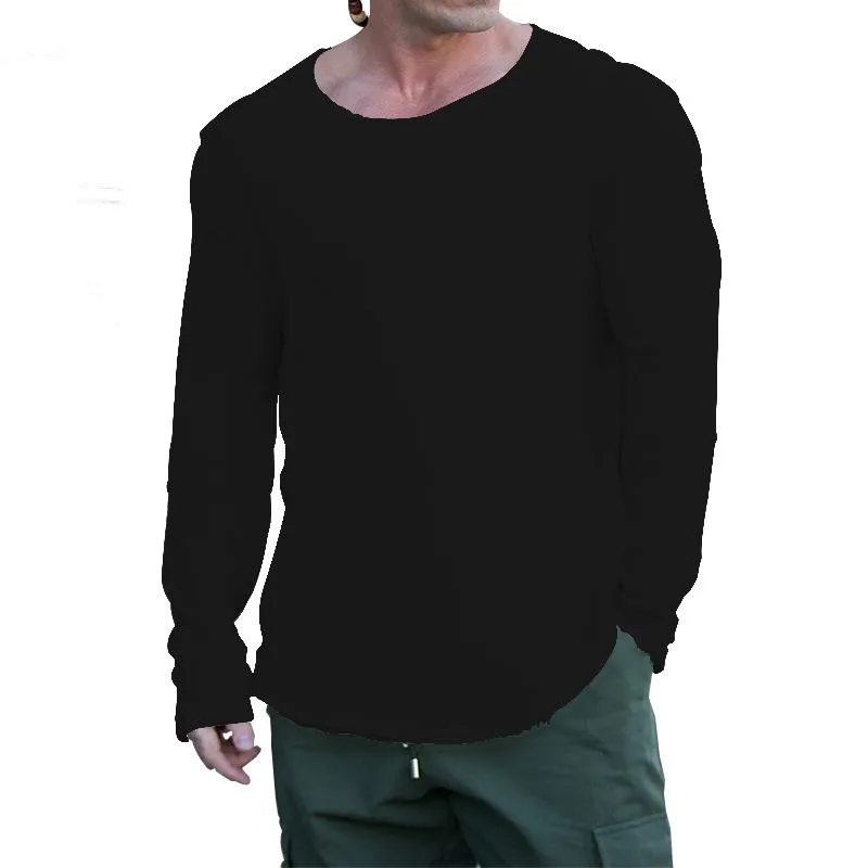 Men's Solid Color Round Neck Long Sleeve Breathable Casual T-Shirt 19774745X sold by Manly product image thumbnail 3