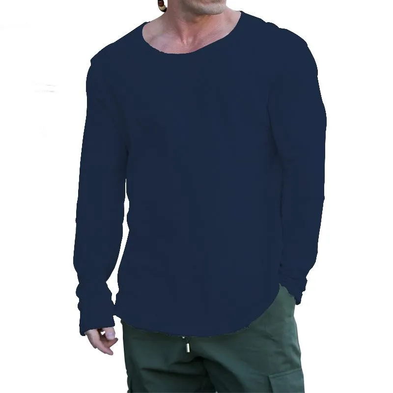 Men's Solid Color Round Neck Long Sleeve Breathable Casual T-Shirt 19774745X sold by Manly product image thumbnail 4