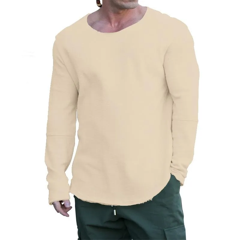 Men's Solid Color Round Neck Long Sleeve Breathable Casual T-Shirt 19774745X sold by Manly