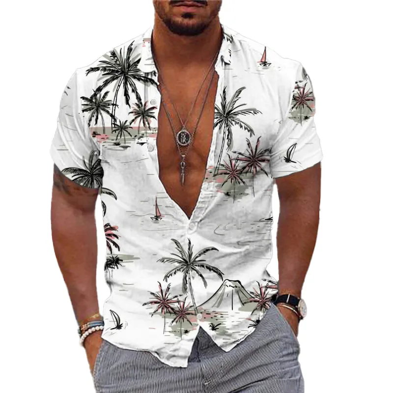 Men's Coconut Tree Print Hawaiian Shirt 87442451X sold by Manly