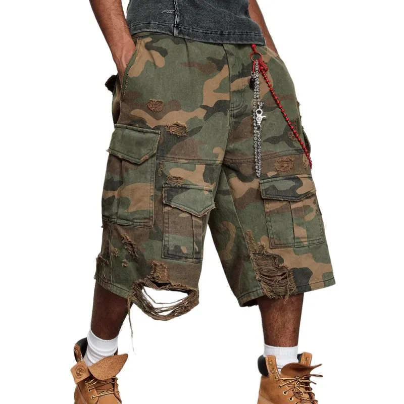 Men's Camouflage Washed Distressed Ripped Cargo Shorts 50861627Y sold by Manly