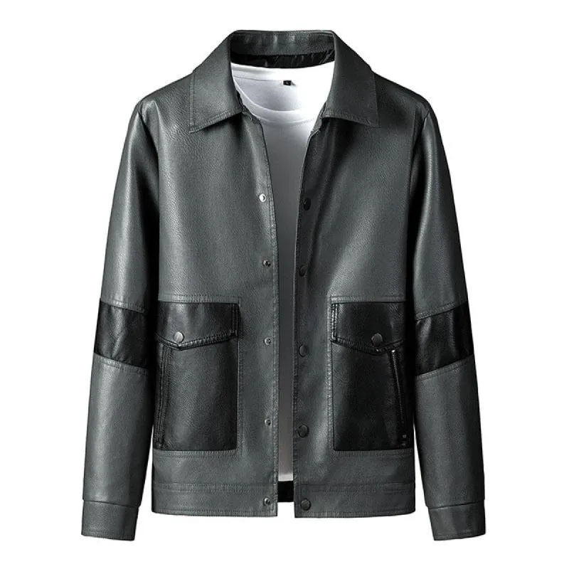 Men's Stylish Contrast Lapel Single Breasted Leather Jacket 60161089M sold by Manly