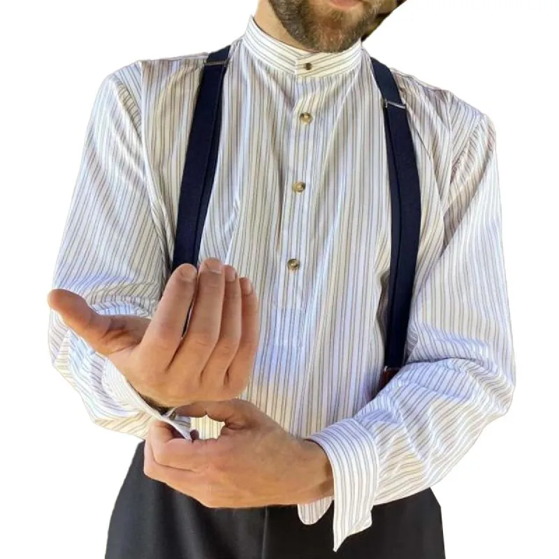 Men's Stand Collar Retro Striped Long Sleeve Shirt 36649718X sold by Manly