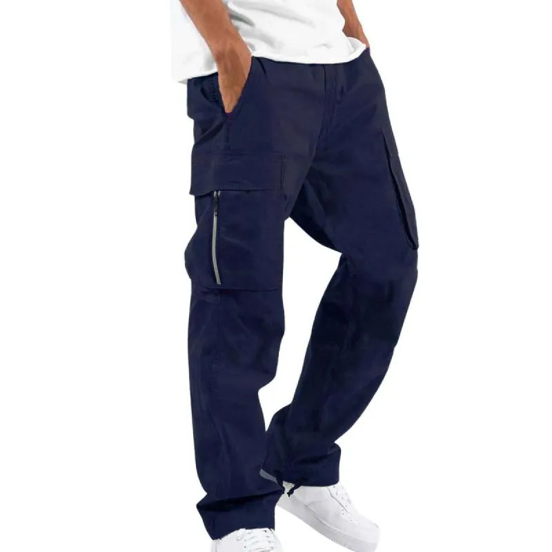 Men's Solid Loose Zip Multi-pocket Cargo Trousers 58684831Z sold by Manly