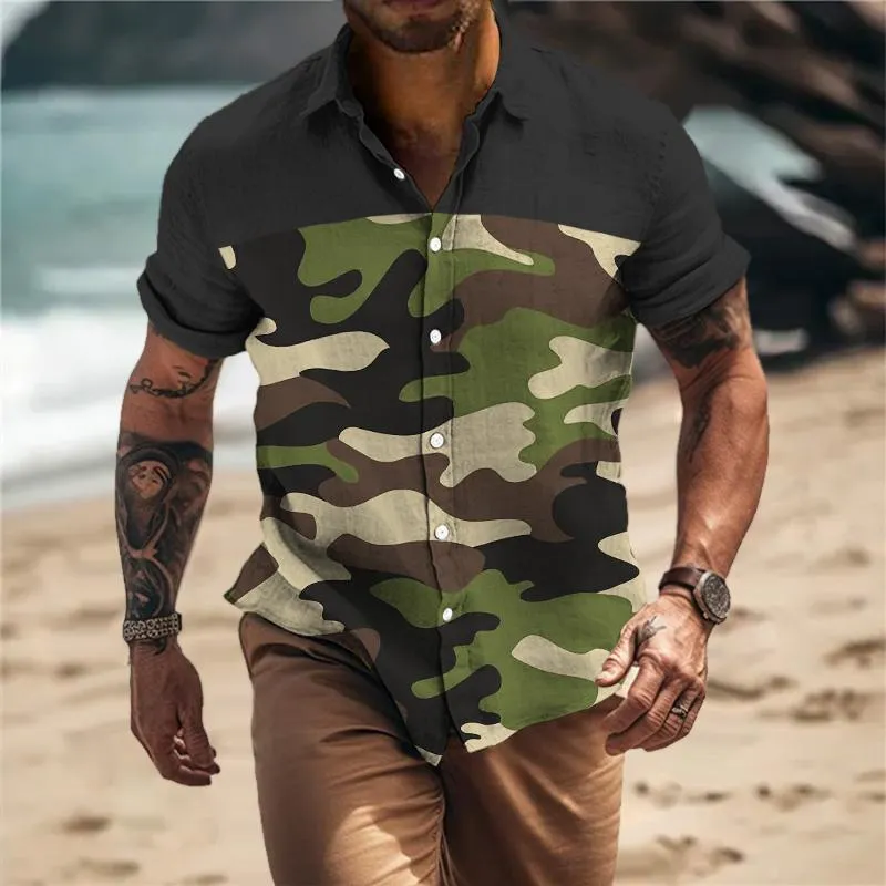 Men's Retro Color Block Camo Lapel Short Sleeve Shirt 55390584TO sold by Manly product image thumbnail 2