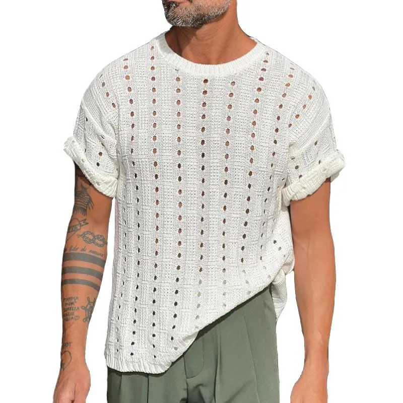 Men's Casual Round Neck Hollow Short Sleeve T-Shirt 24266824TO sold by Manly