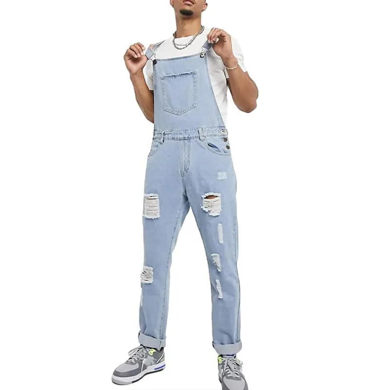 Men's Multi-pocket Casual Ripped Denim Overalls 51802366Z sold by Manly