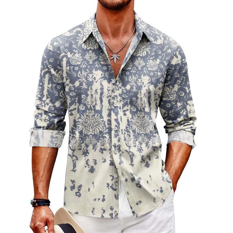Men's Casual Printed Long Sleeve Lapel Shirt 60943667X sold by Manly