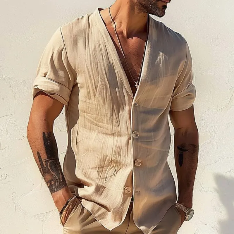 Men's Vintage Solid Color Cotton and Linen Shirt 26580266TO sold by Manly product image thumbnail 2