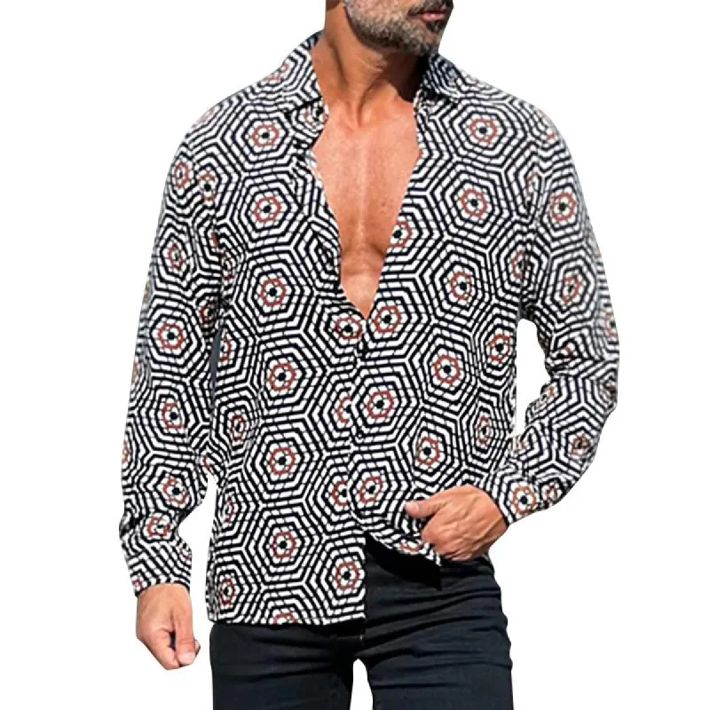 Men's Casual Vintage Print Long Sleeve Shirt 97508464Y sold by Manly