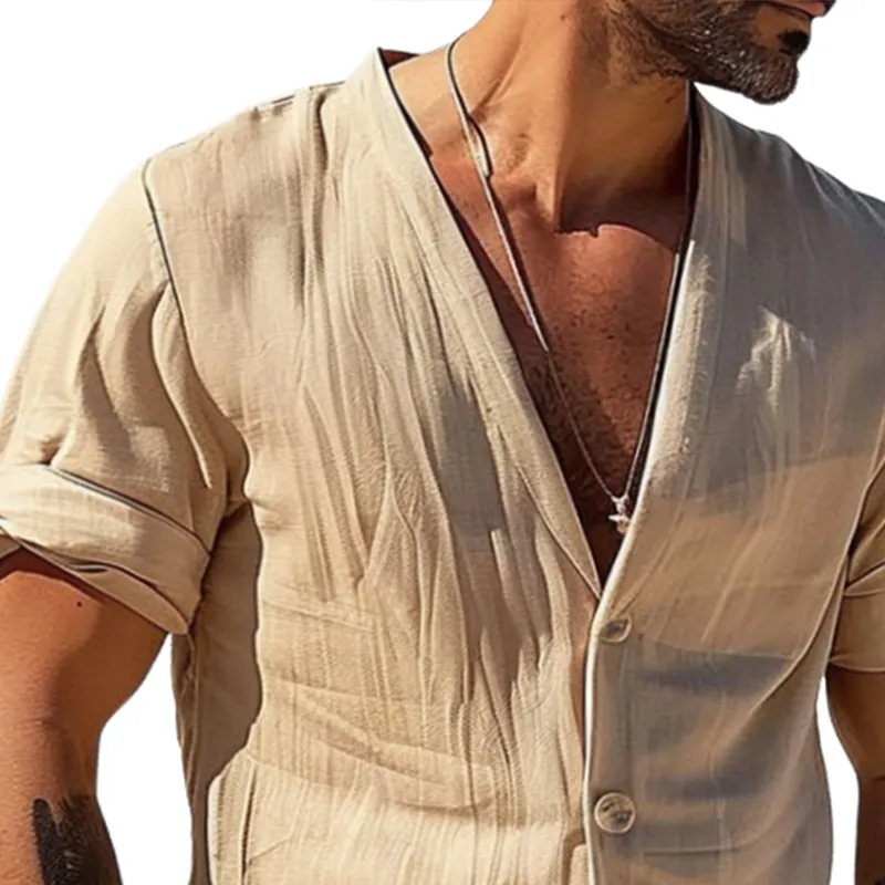 Men's Vintage Solid Color Cotton and Linen Shirt 26580266TO sold by Manly product image thumbnail 3