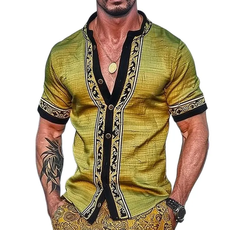 Men's Retro Luxury Color Block Short Sleeve T-Shirt 14781385TO made by Manly
