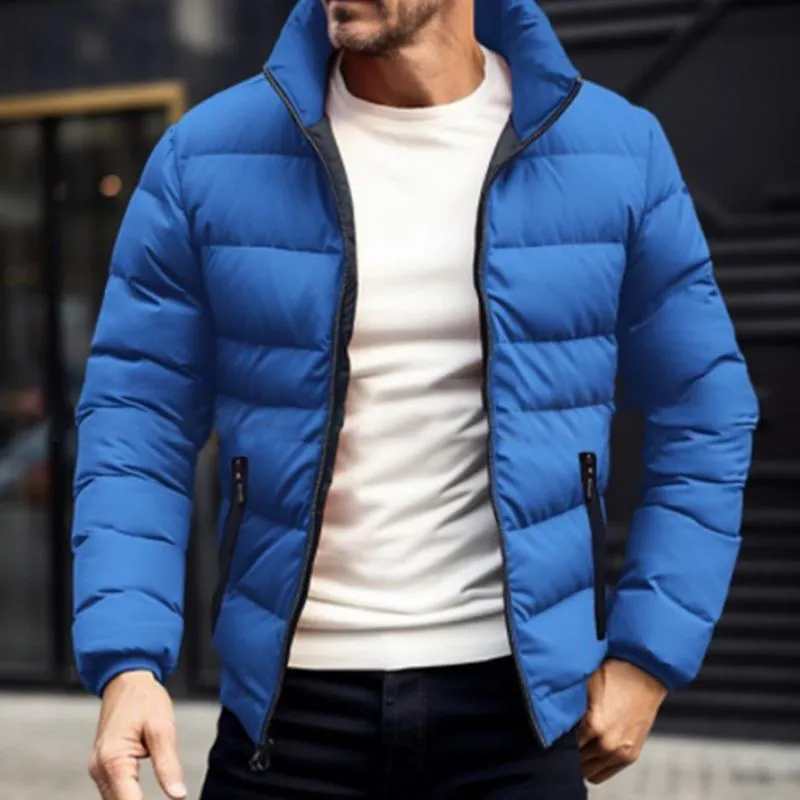Men's Solid Color Simple Stand Collar Zipper Cotton Jacket 62570084X sold by Manly product image thumbnail 3
