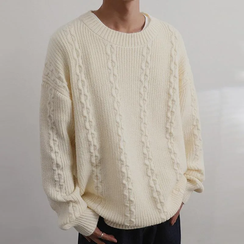 Men's Solid Cable Round Neck Loose Long Sleeve Sweater 94157368Z sold by Manly product image thumbnail 2