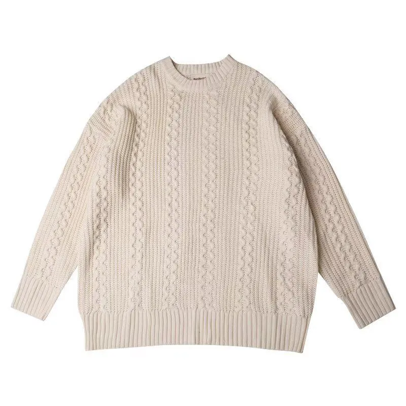 Men's Solid Cable Round Neck Loose Long Sleeve Sweater 94157368Z sold by Manly product image thumbnail 5