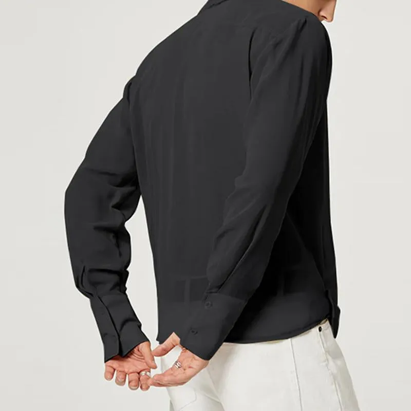 Men's Sexy Fashion V-neck Chiffon Twist Design Loose Long-sleeved Shirt 10578742M sold by Manly product image thumbnail 3