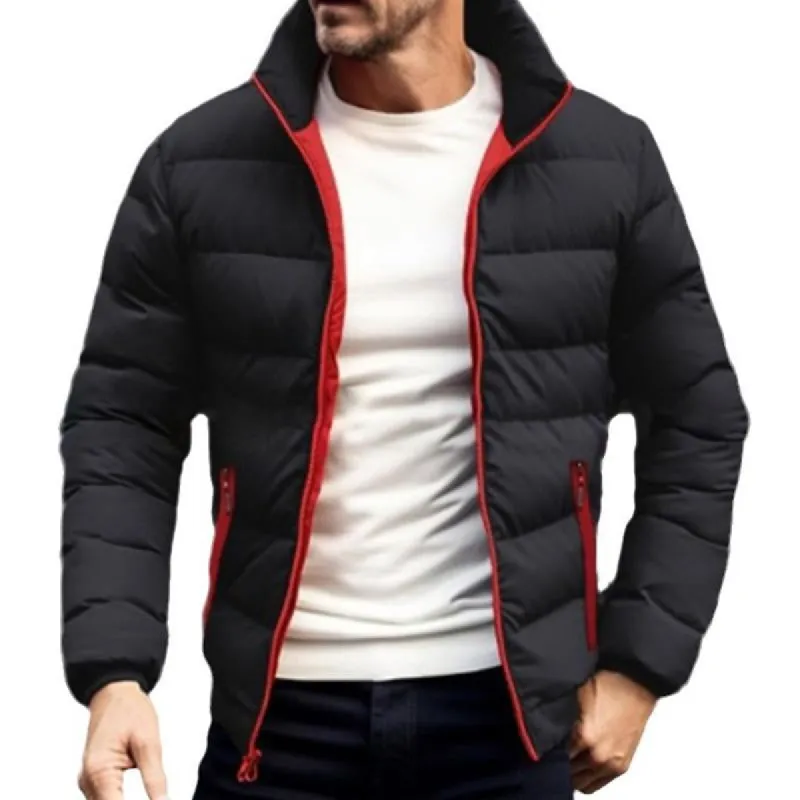 Men's Solid Color Simple Stand Collar Zipper Cotton Jacket 62570084X sold by Manly