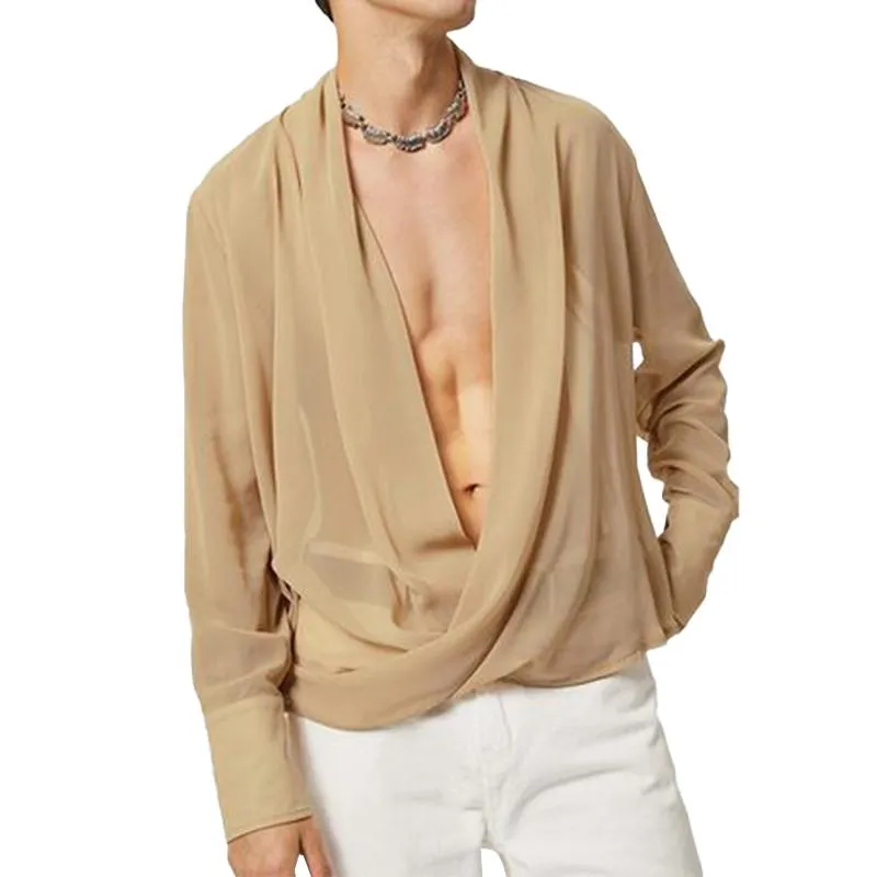 Men's Sexy Fashion V-neck Chiffon Twist Design Loose Long-sleeved Shirt 10578742M sold by Manly product image thumbnail 5