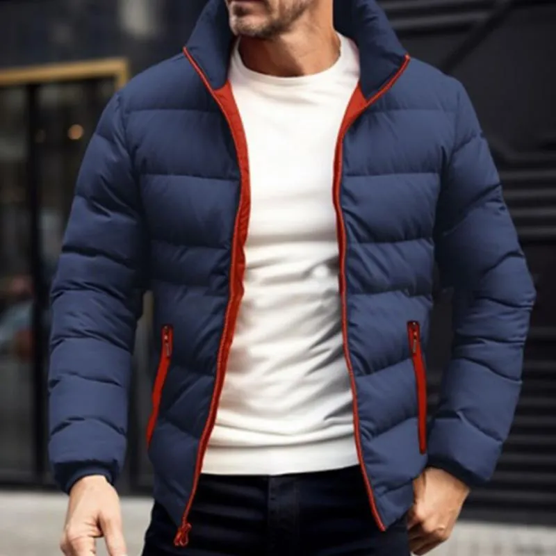 Men's Solid Color Simple Stand Collar Zipper Cotton Jacket 62570084X sold by Manly product image thumbnail 4