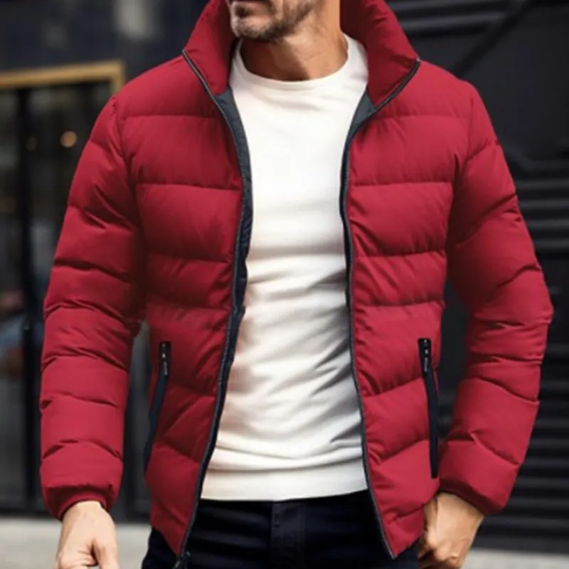 Men's Solid Color Simple Stand Collar Zipper Cotton Jacket 62570084X sold by Manly product image thumbnail 5
