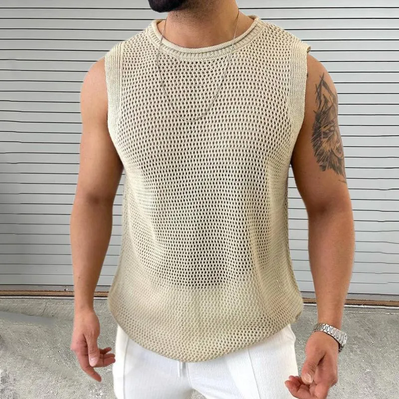 Men's Casual Round Neck Hollow Knitted Tank Top 61697808M sold by Manly product image thumbnail 2