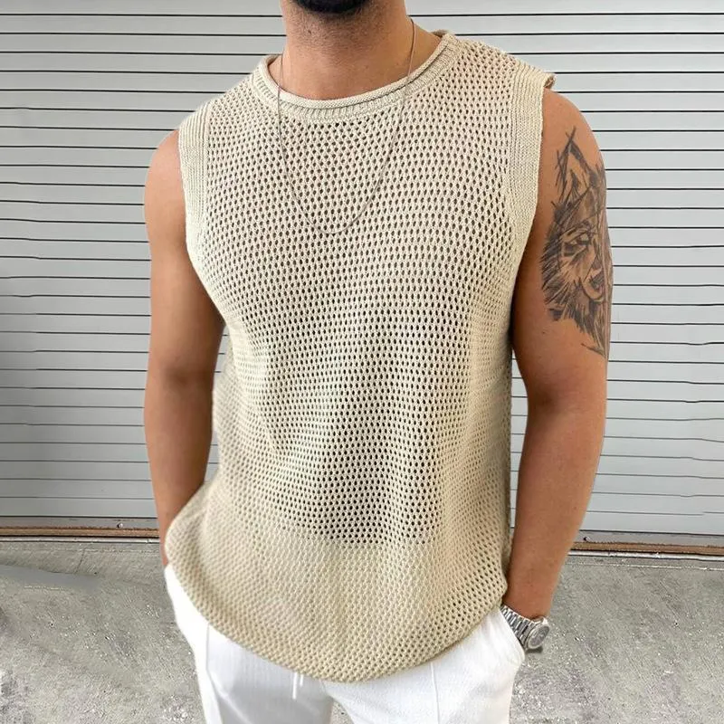 Men's Casual Round Neck Hollow Knitted Tank Top 61697808M sold by Manly product image thumbnail 3