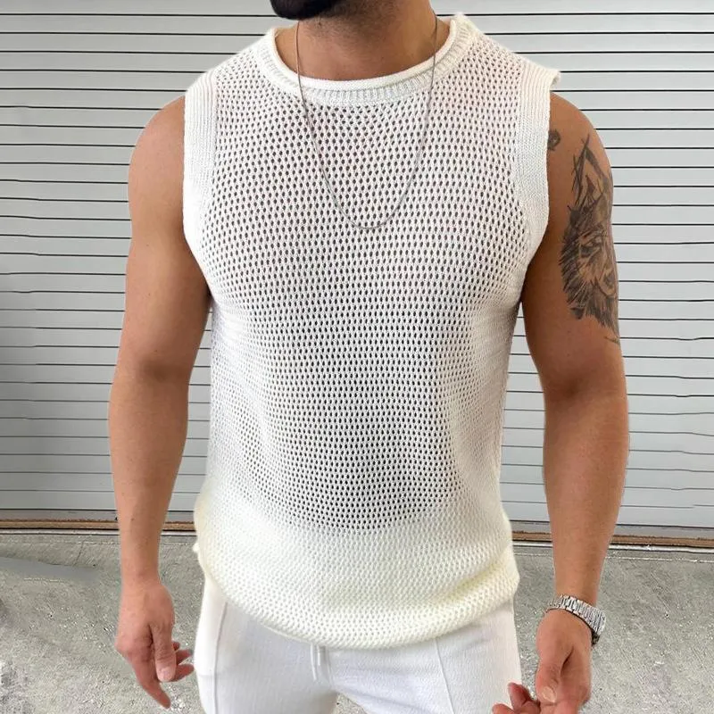 Men's Casual Round Neck Hollow Knitted Tank Top 61697808M sold by Manly product image thumbnail 5