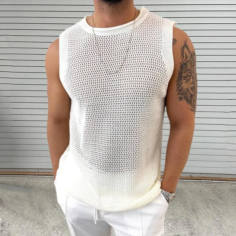 Men's Casual Round Neck Hollow Knitted Tank Top 61697808M sold by Manly product image thumbnail 4