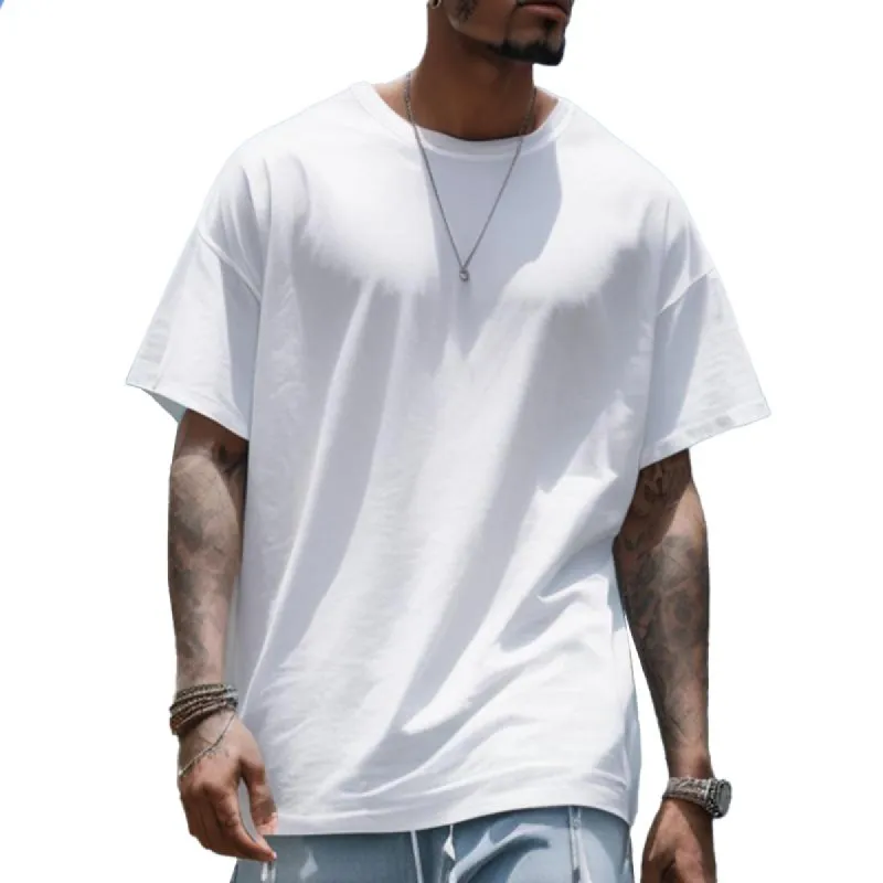 Men's Solid Loose Round Neck Short Sleeve Casual T-shirt 43570329Z sold by Manly
