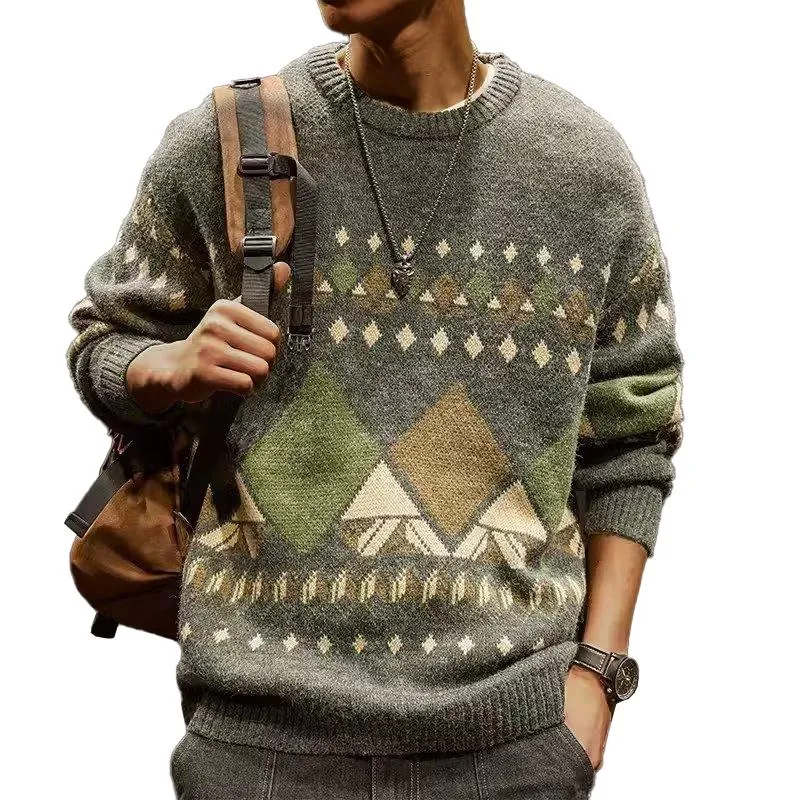 Men's Geometric Patterns Round Neck Long Sleeve Sweater 05349166Z sold by Manly