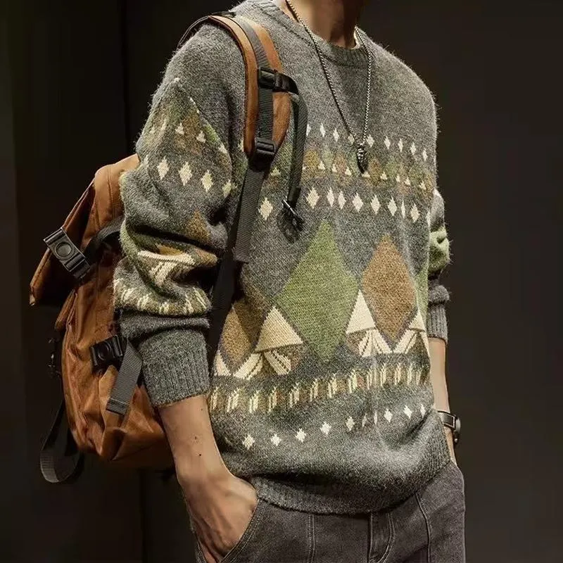 Men's Geometric Patterns Round Neck Long Sleeve Sweater 05349166Z sold by Manly product image thumbnail 4