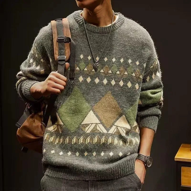 Men's Geometric Patterns Round Neck Long Sleeve Sweater 05349166Z sold by Manly product image thumbnail 2