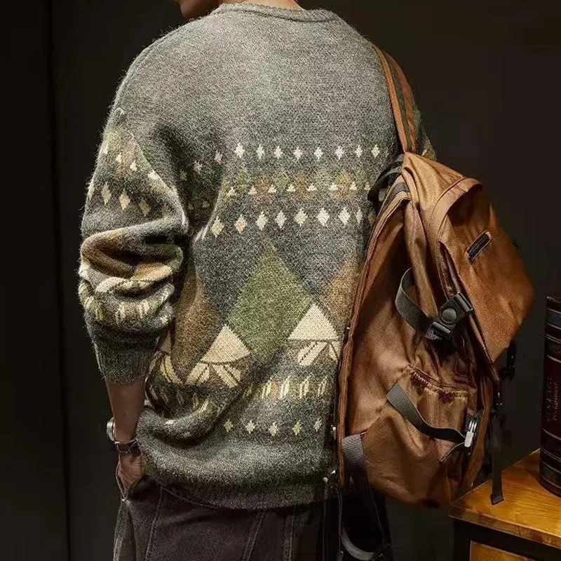 Men's Geometric Patterns Round Neck Long Sleeve Sweater 05349166Z sold by Manly product image thumbnail 3