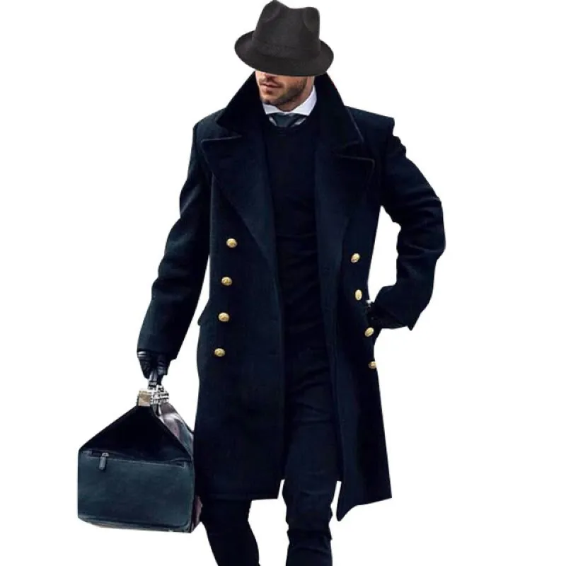 Men's Vintage Solid Lapel Double Breasted Coat 05135717Y sold by Manly