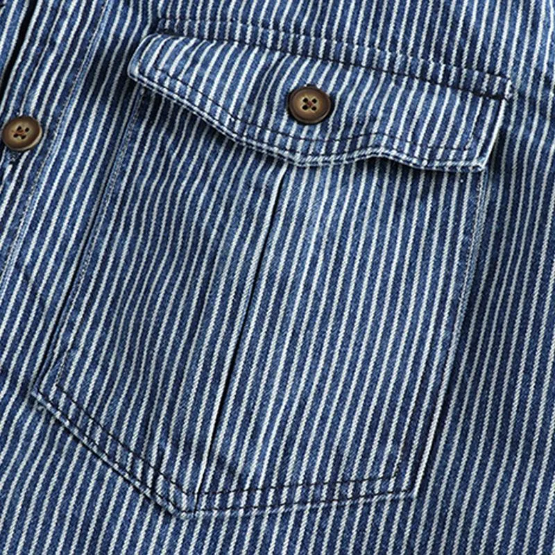 Men's Vintage Striped Washed Cargo Long Sleeve Denim Shirt 86916975Y sold by Manly product image thumbnail 5