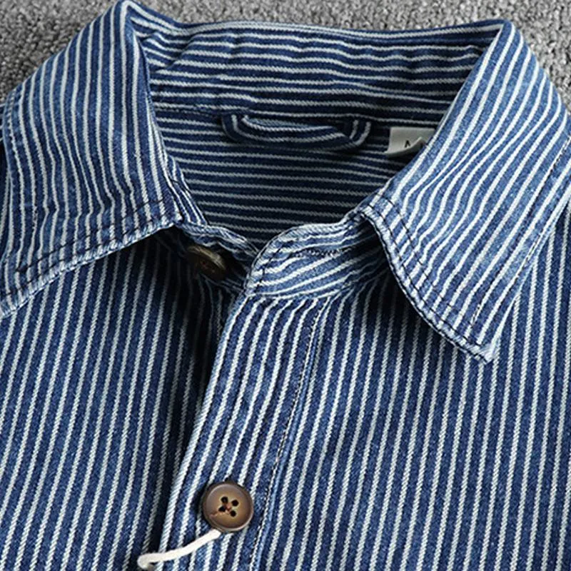 Men's Vintage Striped Washed Cargo Long Sleeve Denim Shirt 86916975Y sold by Manly product image thumbnail 4