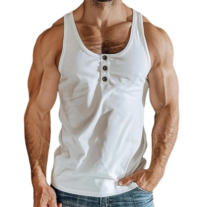 Men's Casual Cotton Blend U-Neck Button Tank Top 56754372M sold by Manly