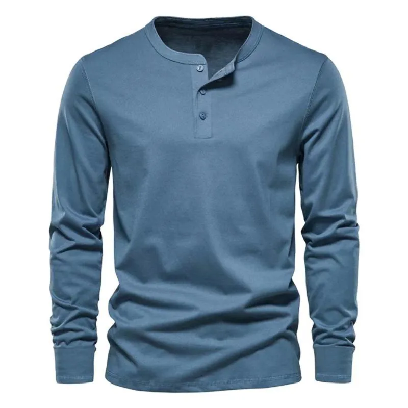 Men's Solid Henley Collar Long Sleeve Sports Casual T-shirt 94434321Z sold by Manly