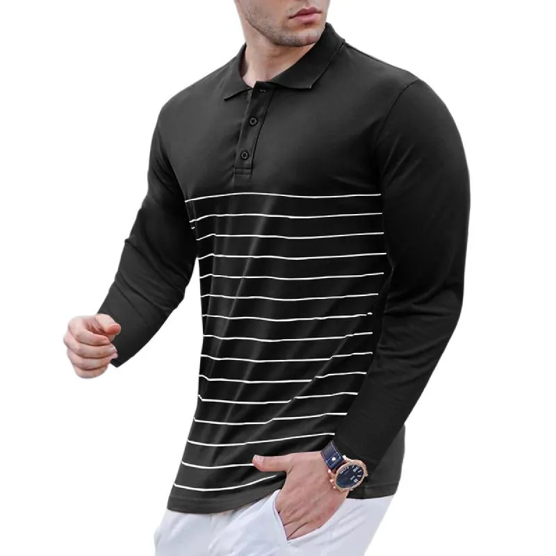 Men's Striped Print Long Sleeve Polo Shirt 03646588Y sold by Manly