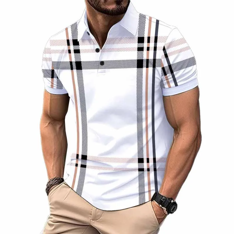 Men's Casual Printed Short Sleeve Lapel Polo Shirt 79155721X sold by Manly