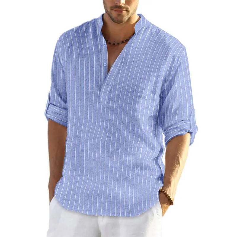 Men's Casual Striped Stand Collar Shirt 46567929X sold by Manly