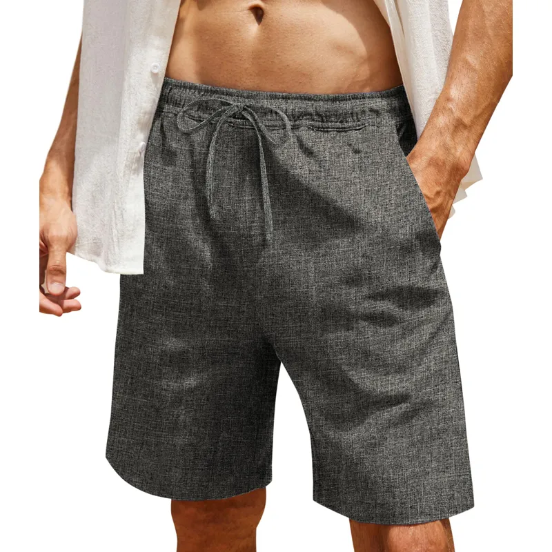 Men's Cotton And Linen Elastic Waist Straight Casual Shorts 22741314Z sold by Manly