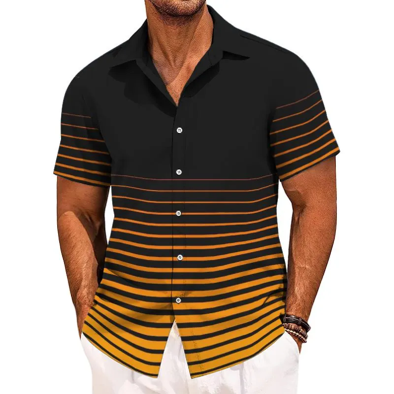 Men's Casual Gradient Striped Colorblock Short-sleeved Shirt 33966424TO sold by Manly