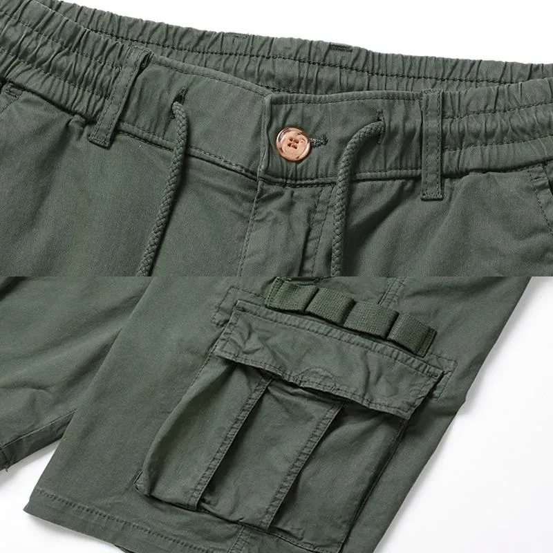 Men's Solid Color Multi-pocket Elastic Waist Cargo Shorts 29870631Z sold by Manly product image thumbnail 5