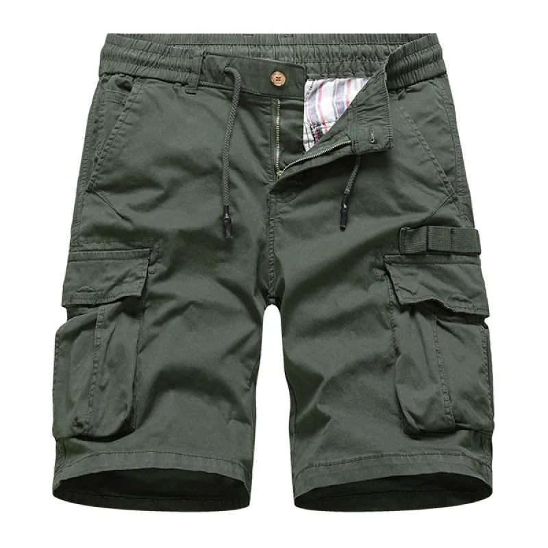 Men's Solid Color Multi-pocket Elastic Waist Cargo Shorts 29870631Z sold by Manly