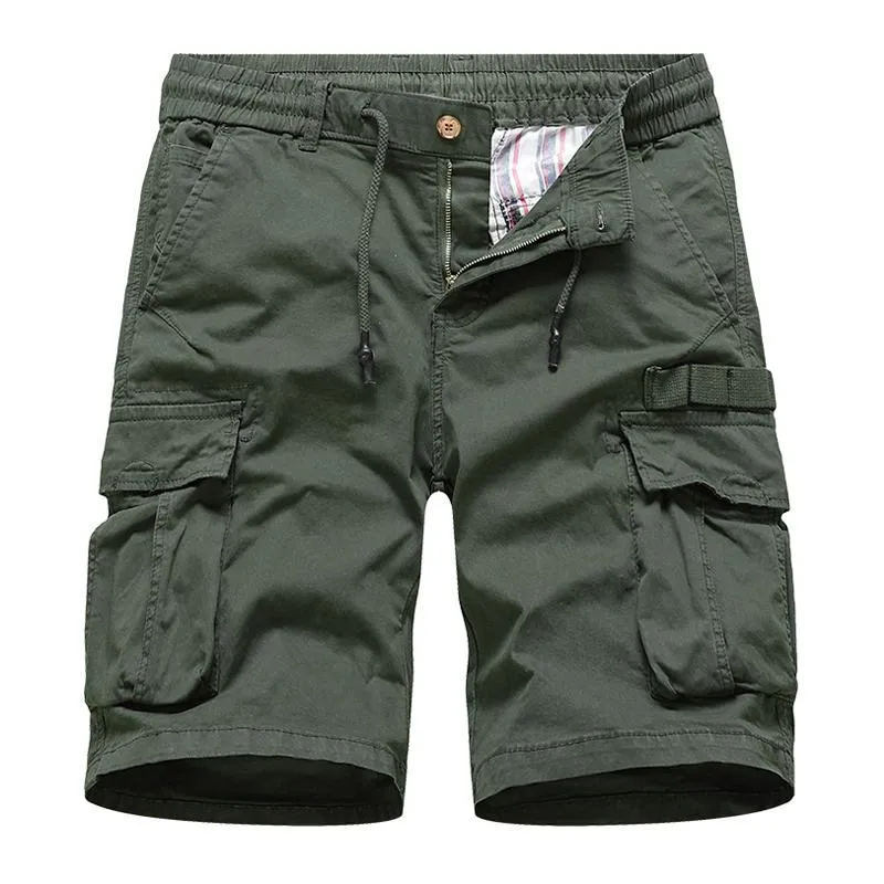 Men's Solid Color Multi-pocket Elastic Waist Cargo Shorts 29870631Z sold by Manly